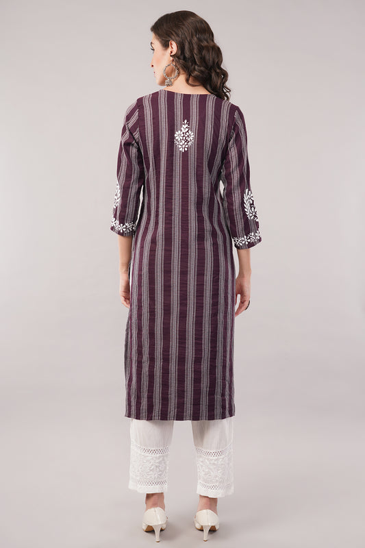 Women's Cotton Hand Embroidered Regular Straight Kurta/Kurti for Women & Girls