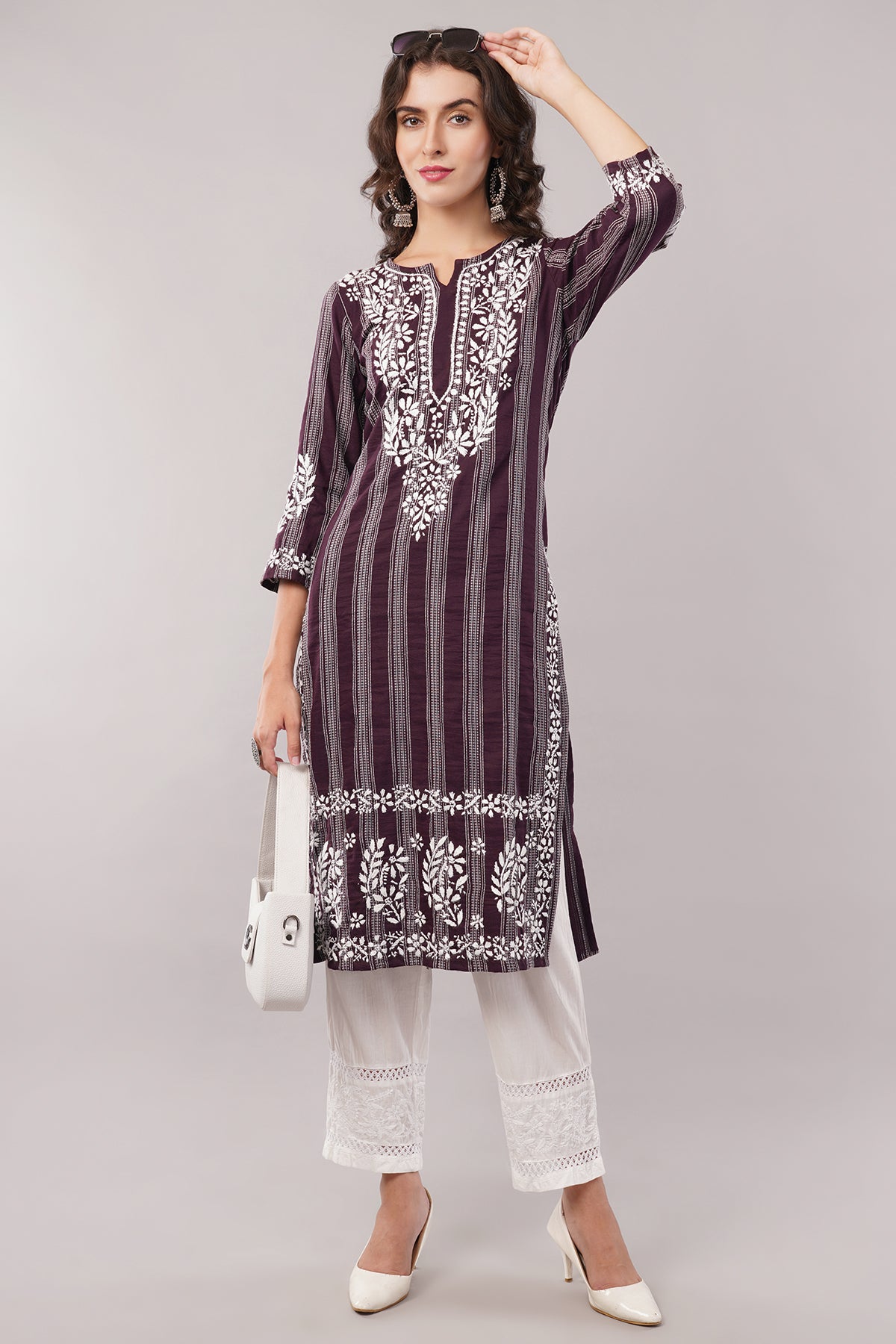 Women's Cotton Hand Embroidered Regular Straight Kurta/Kurti for Women & Girls