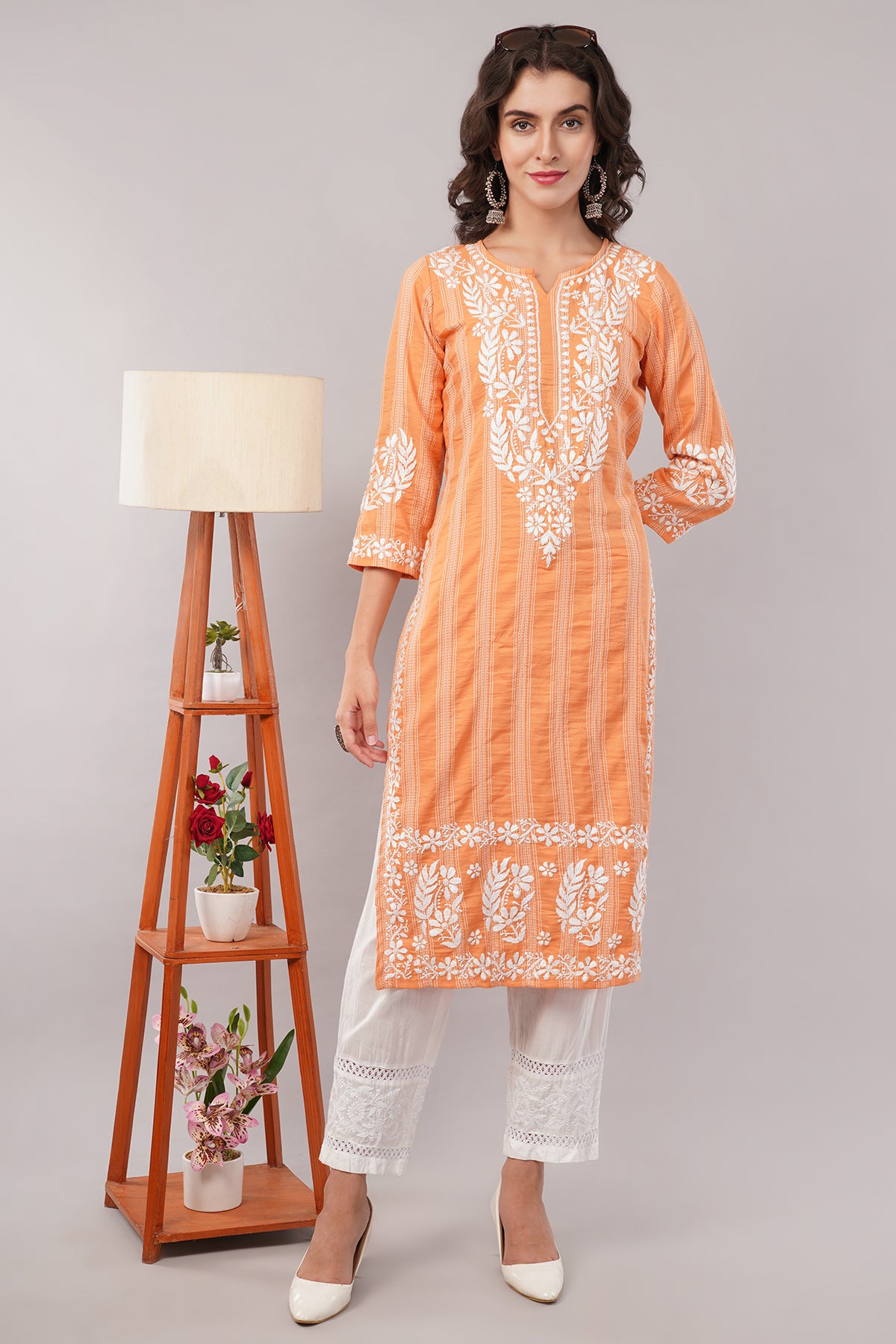 Women's Cotton Hand Embroidered Regular Straight Kurta/Kurti for Women & Girls