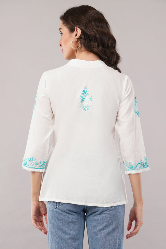 Hand Embroidered Lucknowi Chikankari Regular Straight Modal Kurta/Kurti for Women & Girls TEST