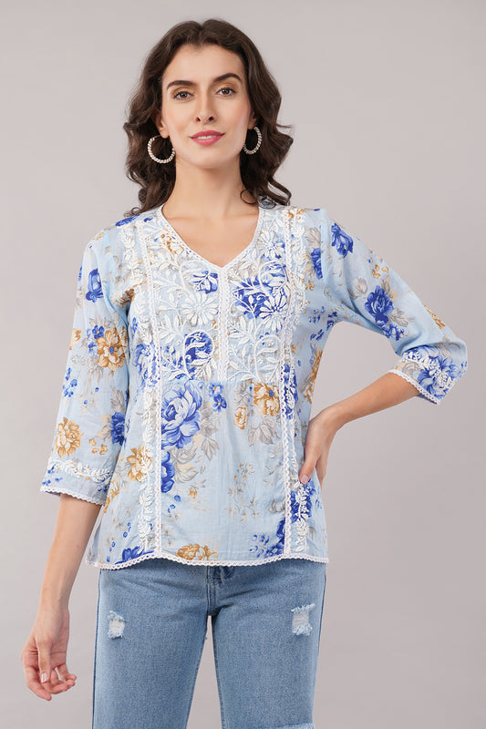 Women's Printed Maslin Straight Fit/Straight Top