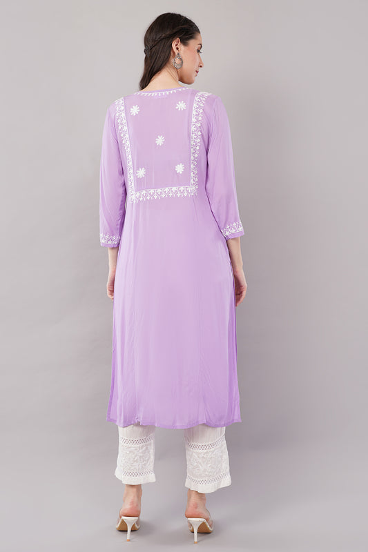 Hand Embroidered Lucknowi Chikankari Regular Straight Modal Kurta/Kurti for Women & Girls