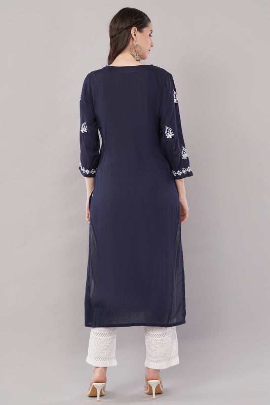 Women's Reyon Straight Fit Tunic Hand Embroidered Lucknowi Chikankari Straight Top | Short Kurti Top for Women & Girls