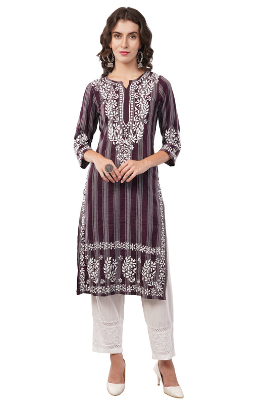 Women's Cotton Hand Embroidered Regular Straight Kurta/Kurti for Women & Girls
