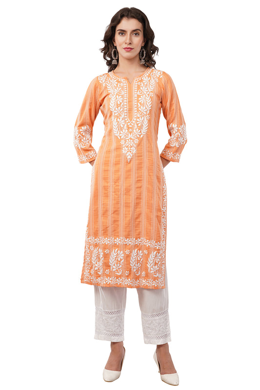 Women's Cotton Hand Embroidered Regular Straight Kurta/Kurti for Women & Girls