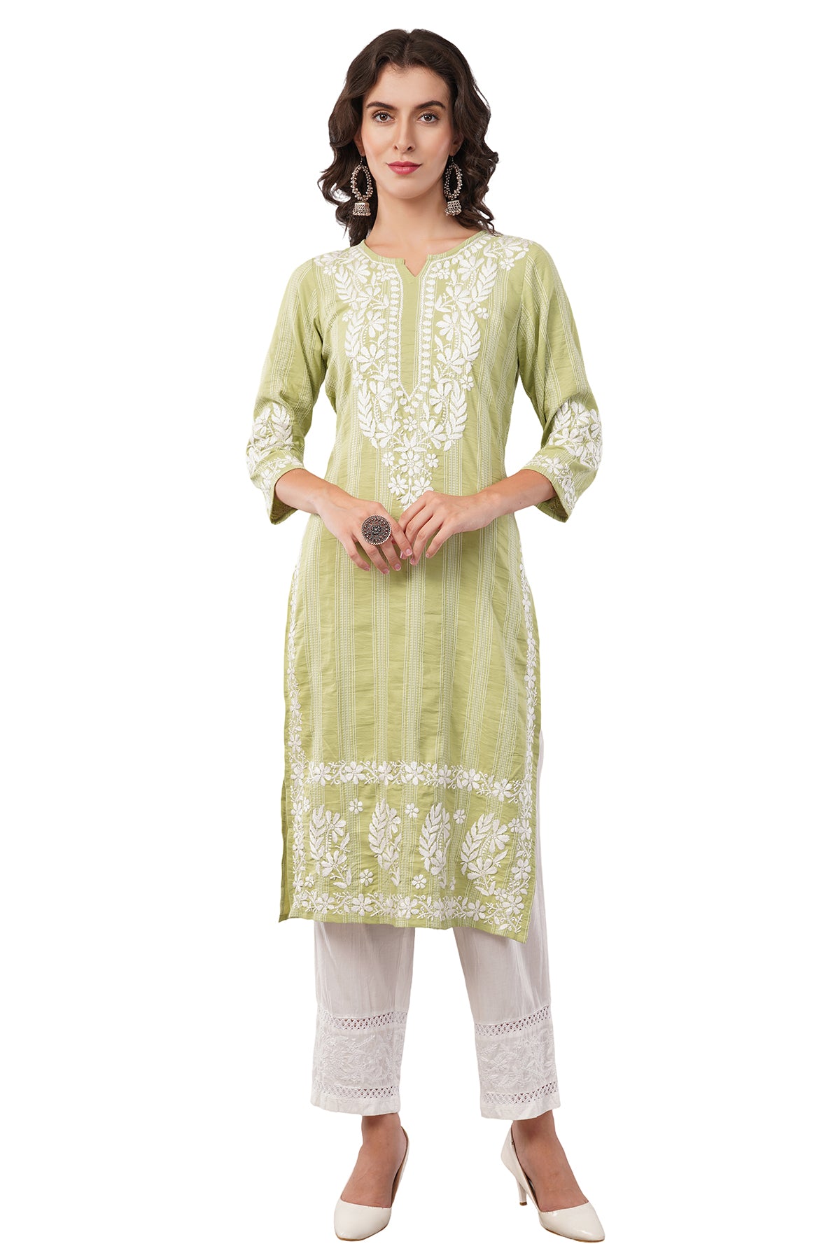Women's Cotton Hand Embroidered Regular Straight Kurta/Kurti for Women & Girls
