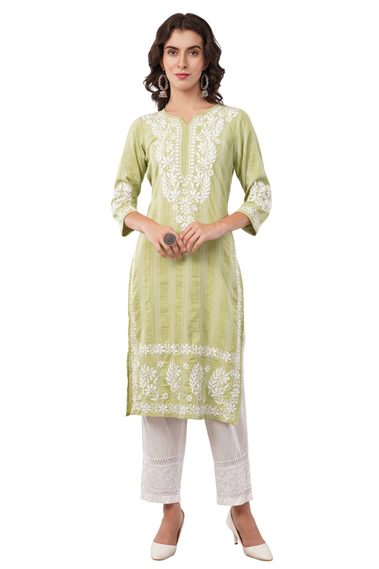 Women's Cotton Hand Embroidered Regular Straight Kurta/Kurti for Women & Girls