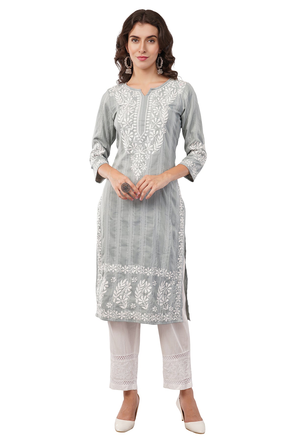 Women's Cotton Hand Embroidered Regular Straight Kurta/Kurti for Women & Girls