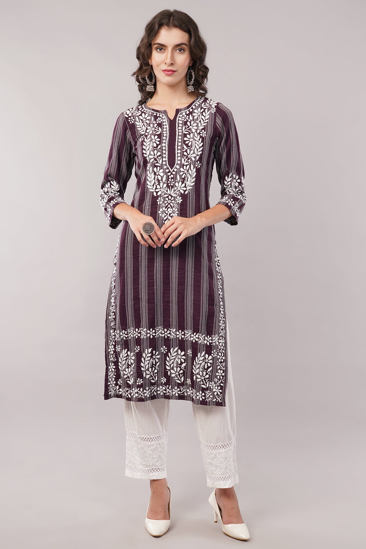 Women's Cotton Hand Embroidered Regular Straight Kurta/Kurti for Women & Girls