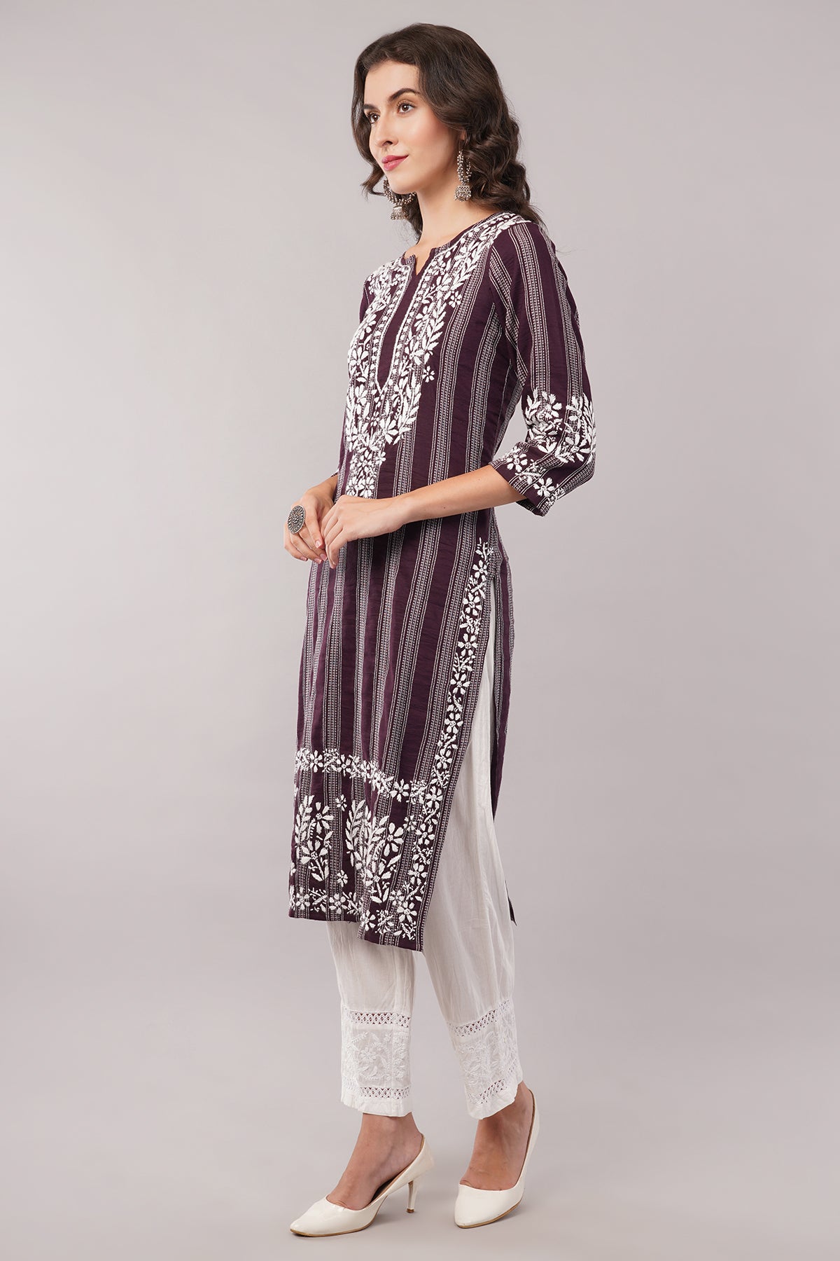 Women's Cotton Hand Embroidered Regular Straight Kurta/Kurti for Women & Girls