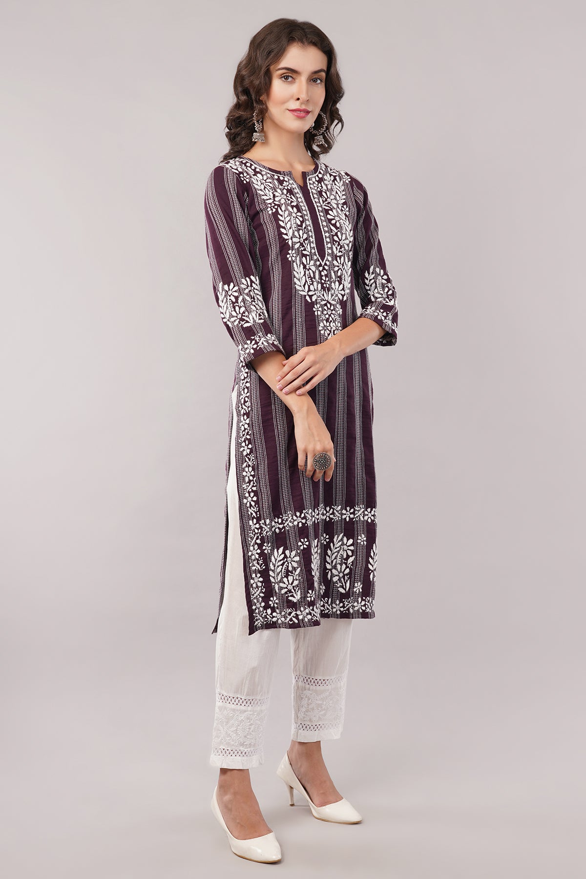 Women's Cotton Hand Embroidered Regular Straight Kurta/Kurti for Women & Girls