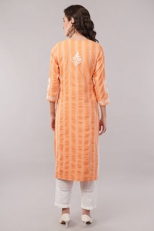 Women's Cotton Hand Embroidered Regular Straight Kurta/Kurti for Women & Girls