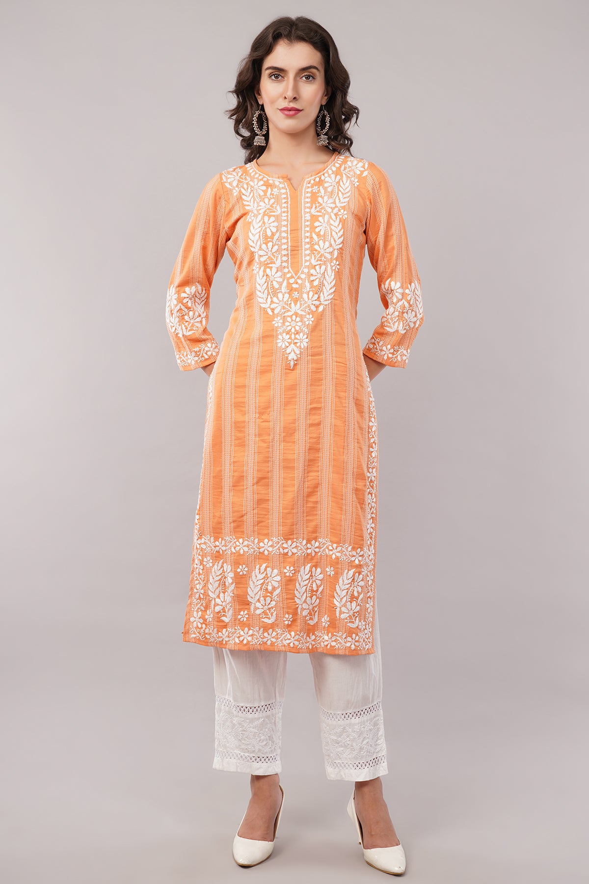 Women's Cotton Hand Embroidered Regular Straight Kurta/Kurti for Women & Girls