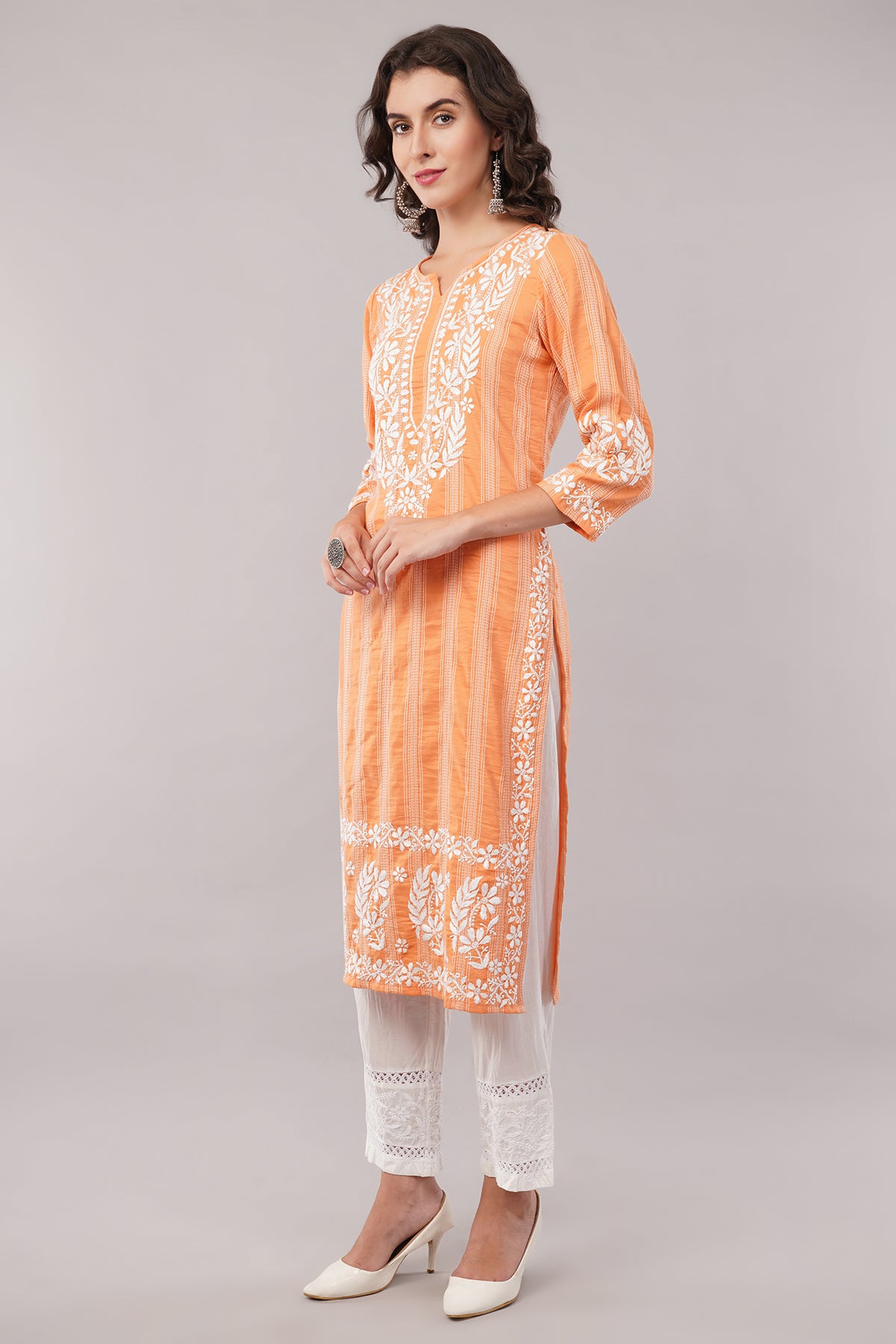 Women's Cotton Hand Embroidered Regular Straight Kurta/Kurti for Women & Girls