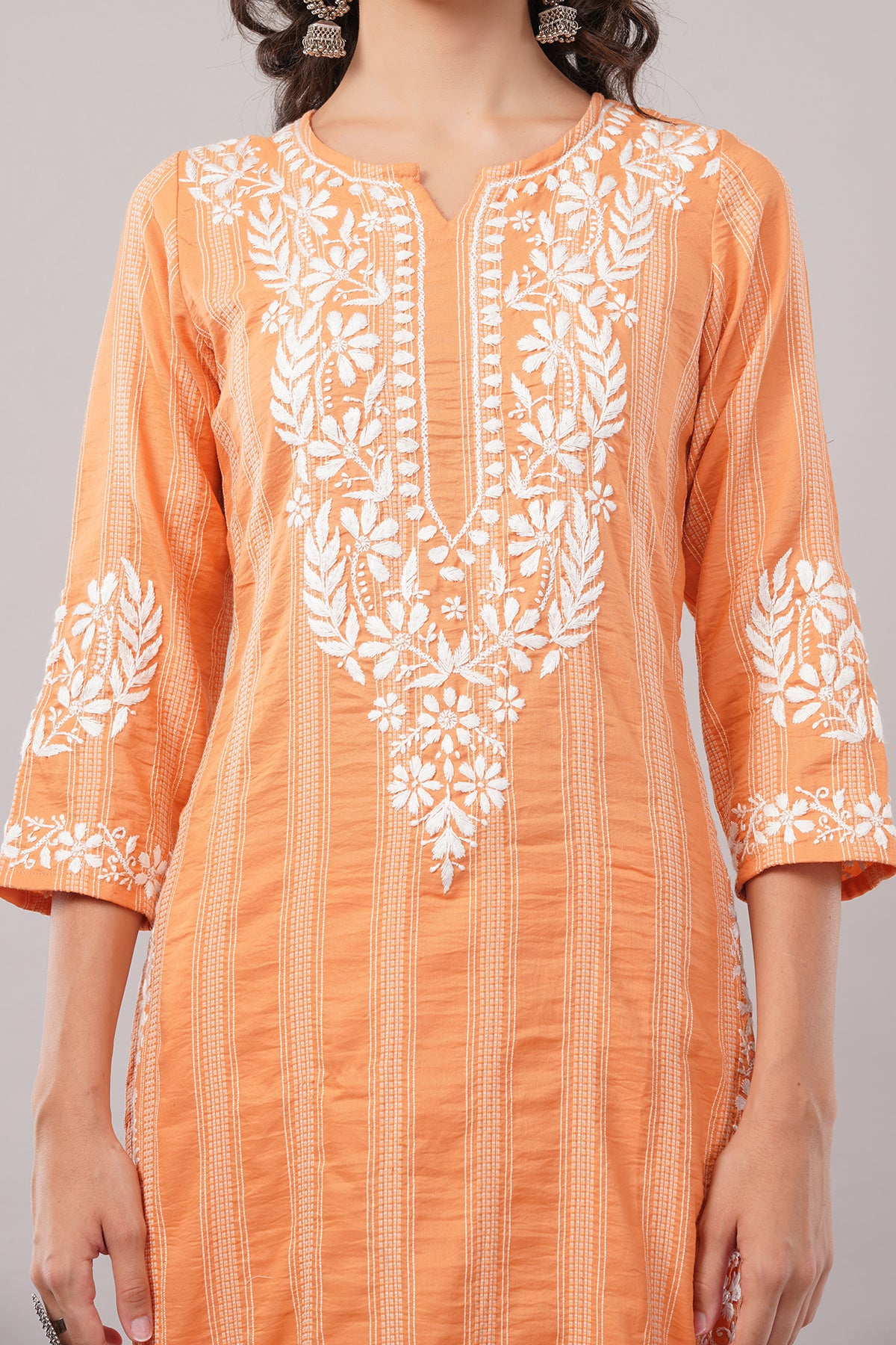 Women's Cotton Hand Embroidered Regular Straight Kurta/Kurti for Women & Girls