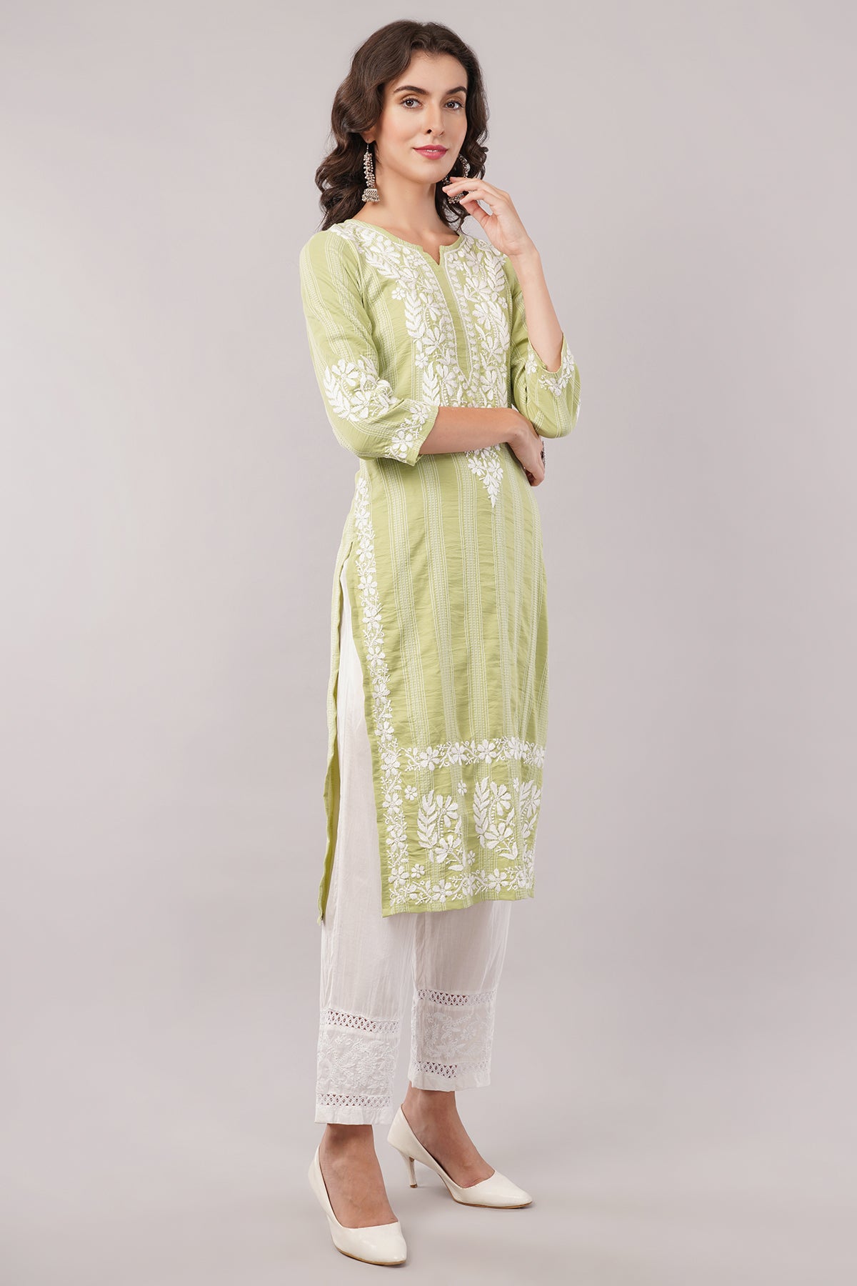 Women's Cotton Hand Embroidered Regular Straight Kurta/Kurti for Women & Girls