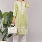 Women's Cotton Hand Embroidered Regular Straight Kurta/Kurti for Women & Girls