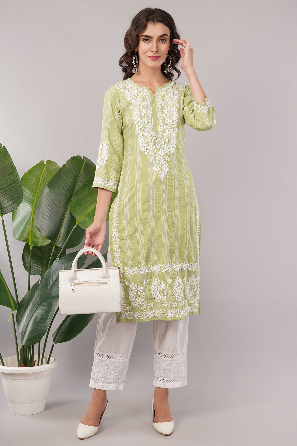 Women's Cotton Hand Embroidered Regular Straight Kurta/Kurti for Women & Girls
