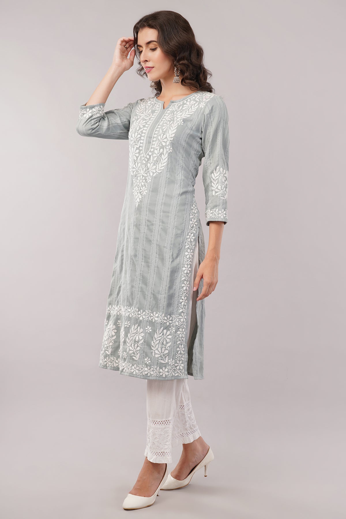 Women's Cotton Hand Embroidered Regular Straight Kurta/Kurti for Women & Girls