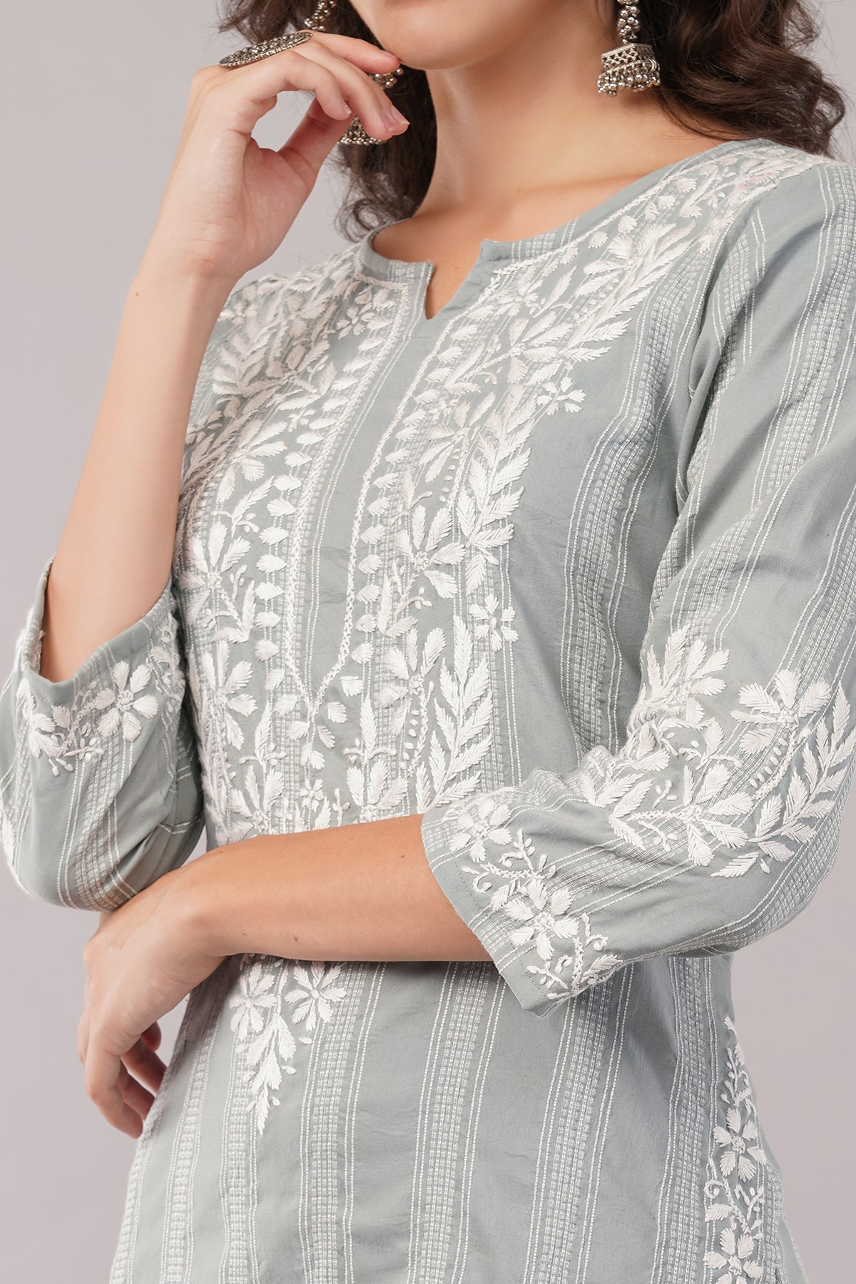 Women's Cotton Hand Embroidered Regular Straight Kurta/Kurti for Women & Girls