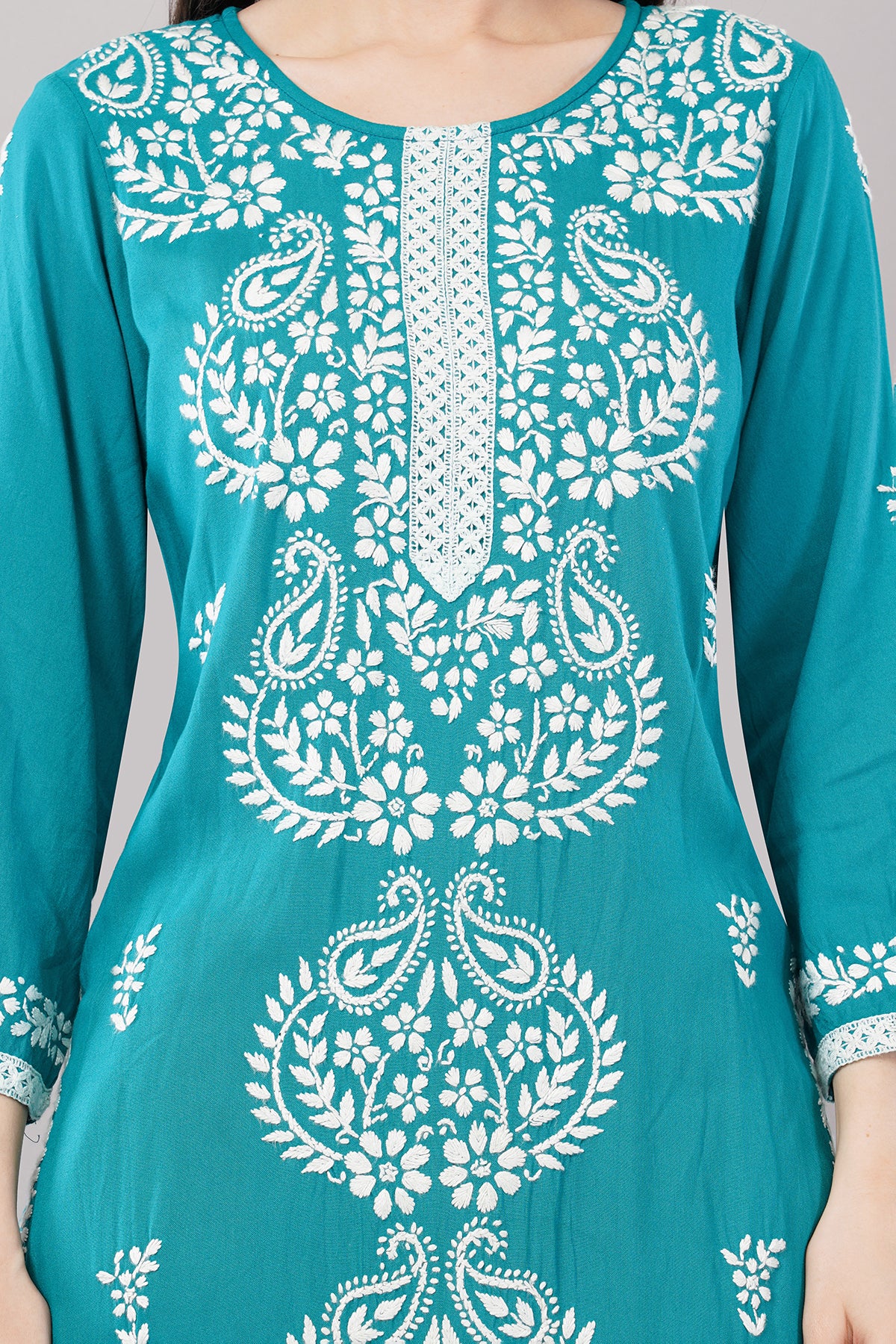 Hand Embroidered Rayon Chikankari Kurta with Pant Set | Ethnic Indian wear- Lucknow Chikankari Suit Set
