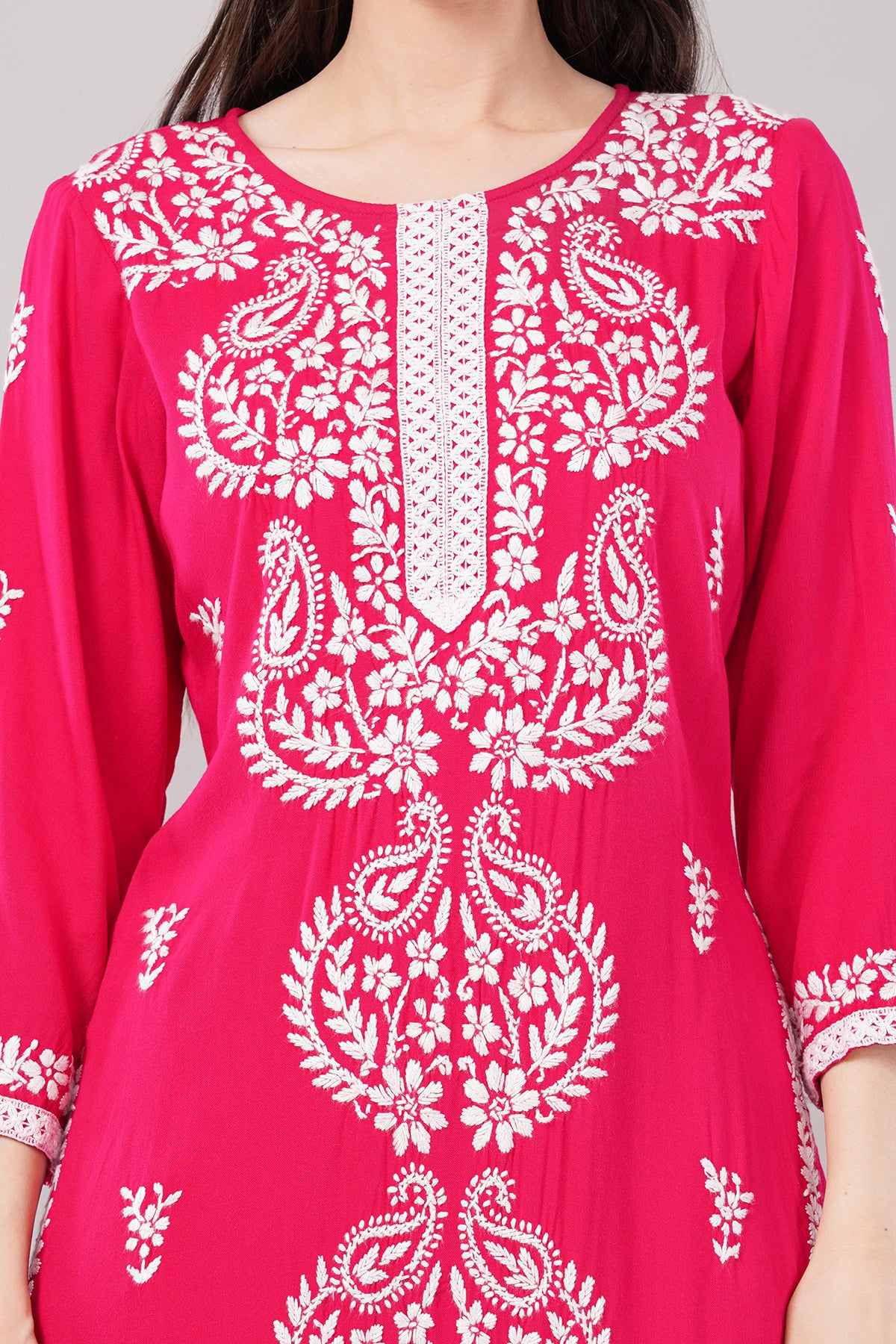 Hand Embroidered Rayon Chikankari Kurta with Pant Set | Ethnic Indian wear- Lucknow Chikankari Suit Set