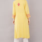 Women's Round Neck Rayon Straight Hand Embroidered Yellow Kurta/Kurti for Women & Girls