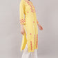 Women's Round Neck Rayon Straight Hand Embroidered Yellow Kurta/Kurti for Women & Girls
