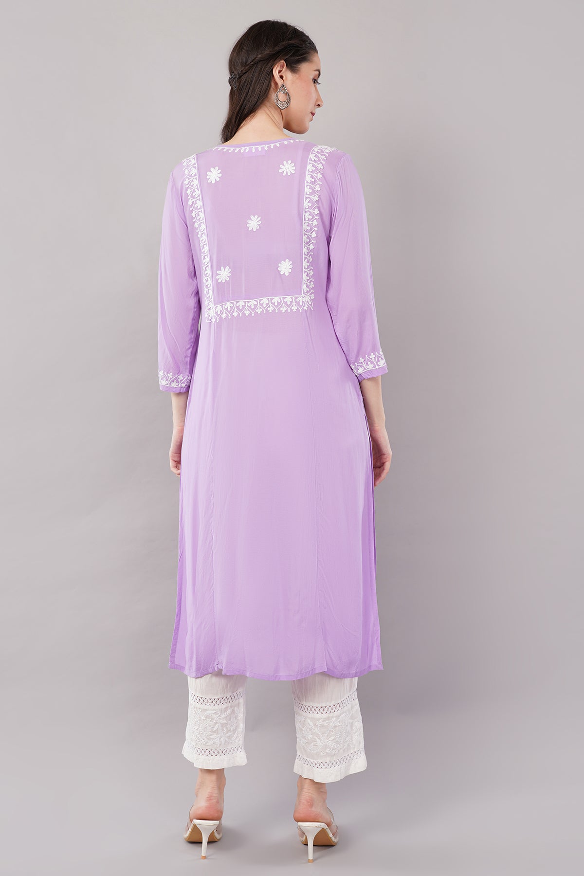 Hand Embroidered Lucknowi Chikankari Regular Straight Modal Kurta/Kurti for Women & Girls