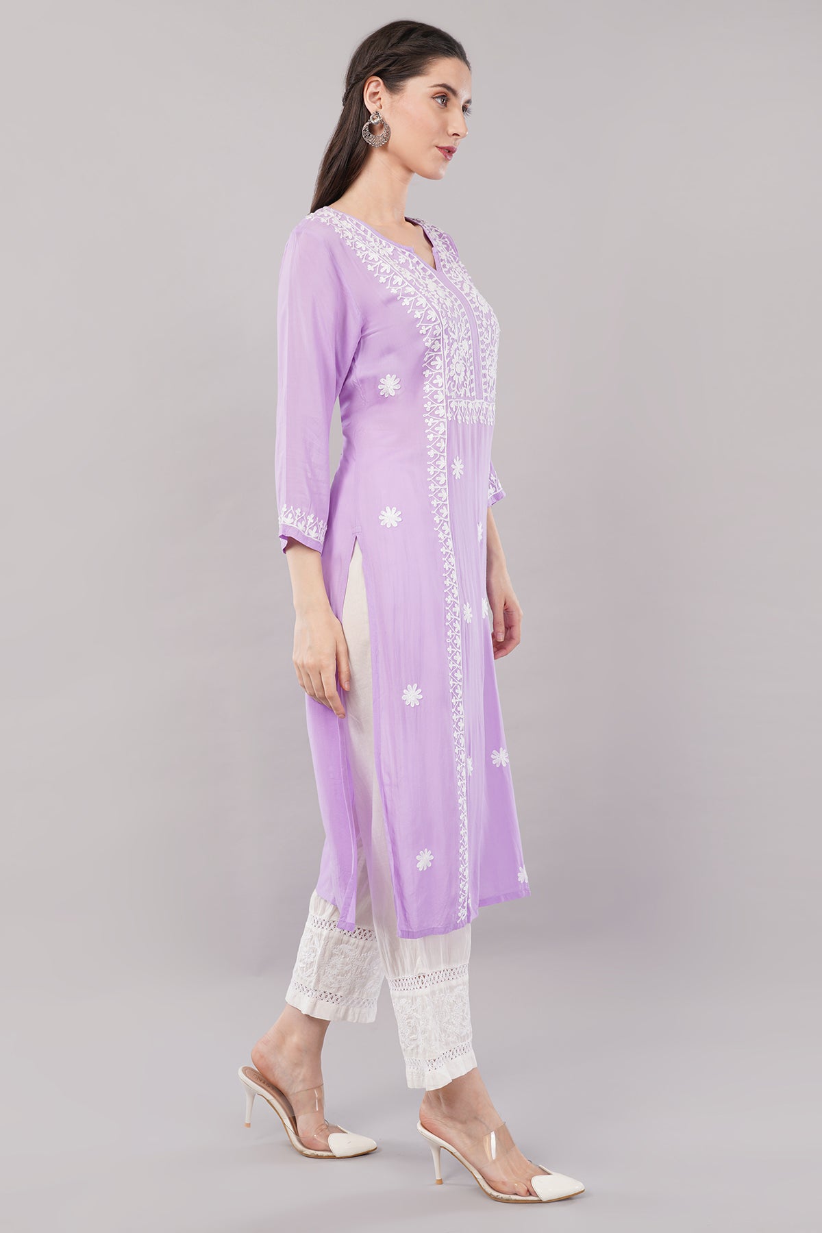 Hand Embroidered Lucknowi Chikankari Regular Straight Modal Kurta/Kurti for Women & Girls