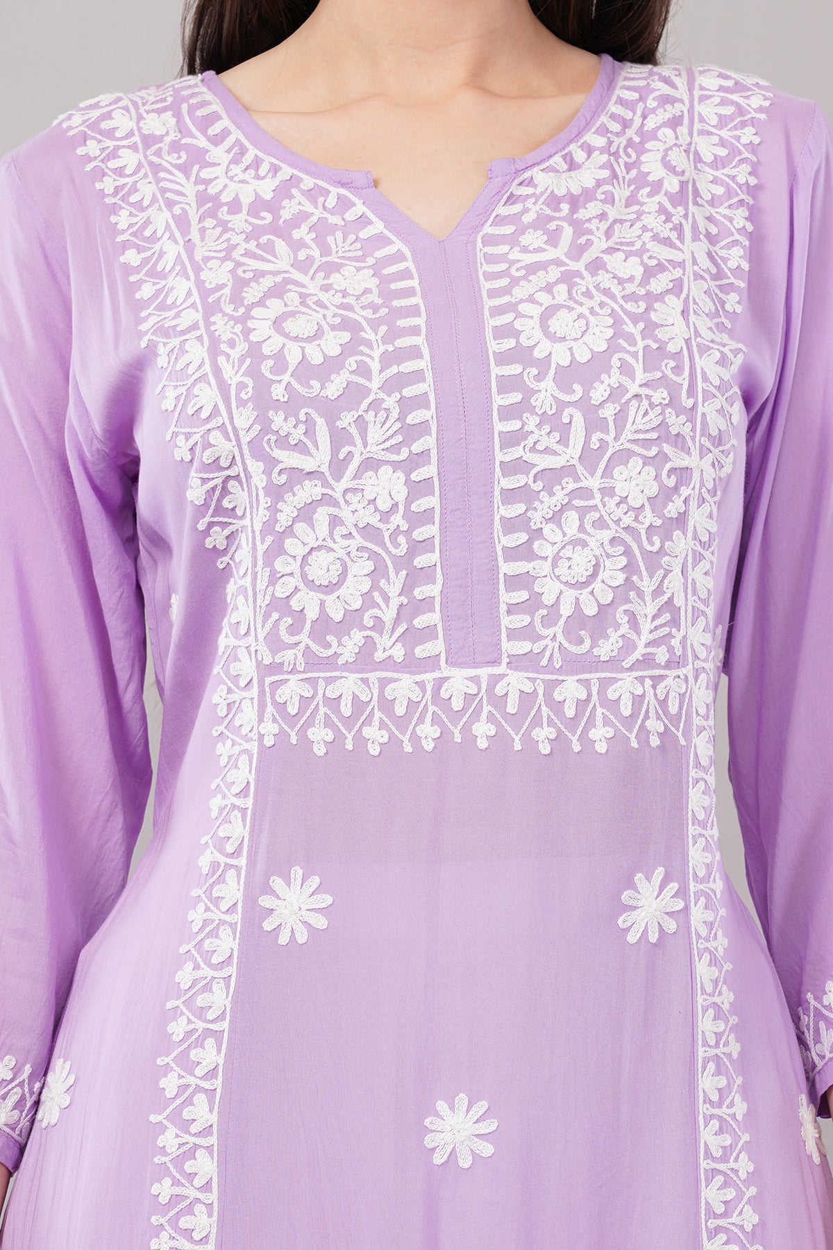 Hand Embroidered Lucknowi Chikankari Regular Straight Modal Kurta/Kurti for Women & Girls