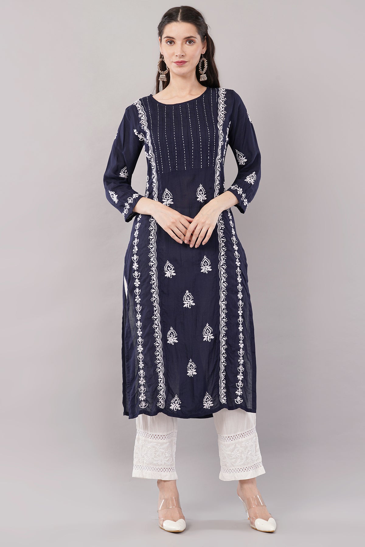 Women's Reyon Straight Fit Tunic Hand Embroidered Lucknowi Chikankari Straight Top | Short Kurti Top for Women & Girls