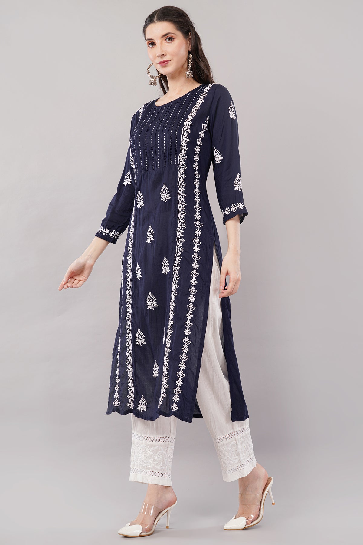 Women's Reyon Straight Fit Tunic Hand Embroidered Lucknowi Chikankari Straight Top | Short Kurti Top for Women & Girls