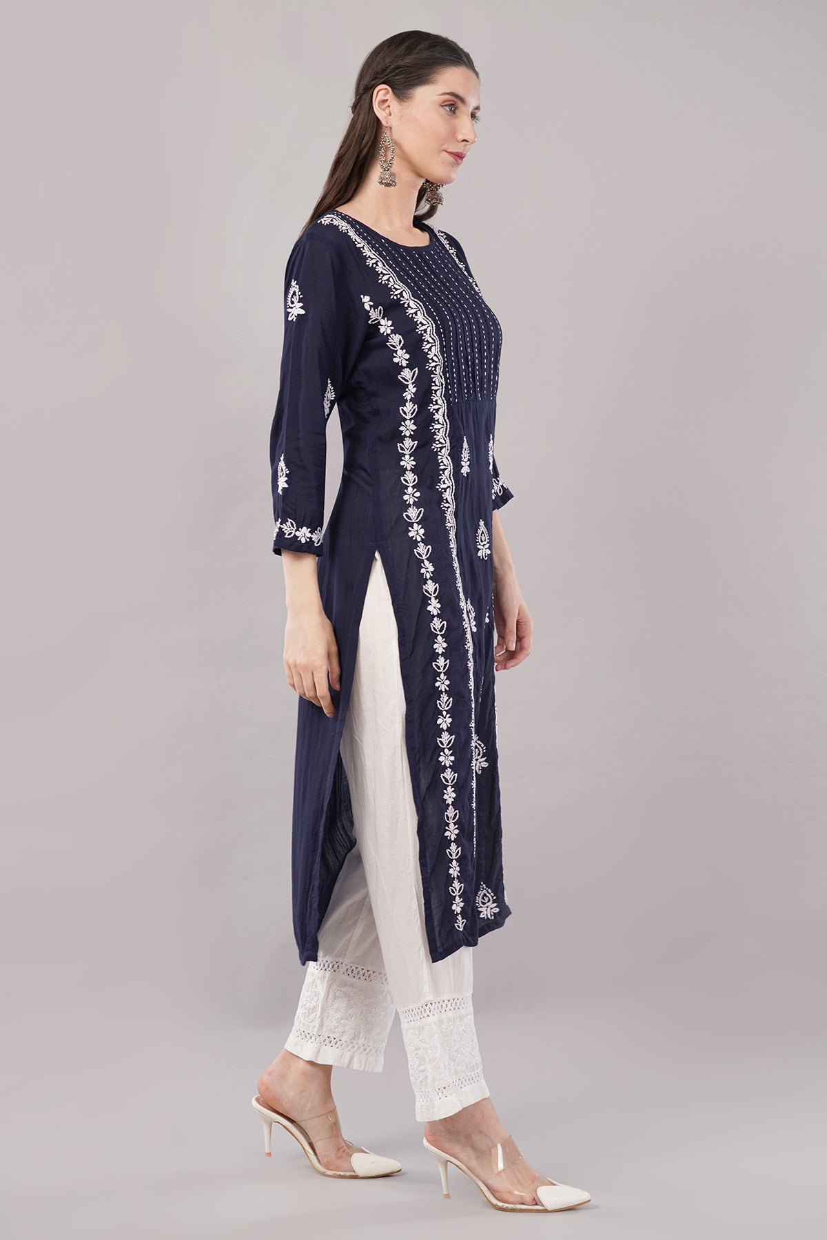 Women's Reyon Straight Fit Tunic Hand Embroidered Lucknowi Chikankari Straight Top | Short Kurti Top for Women & Girls