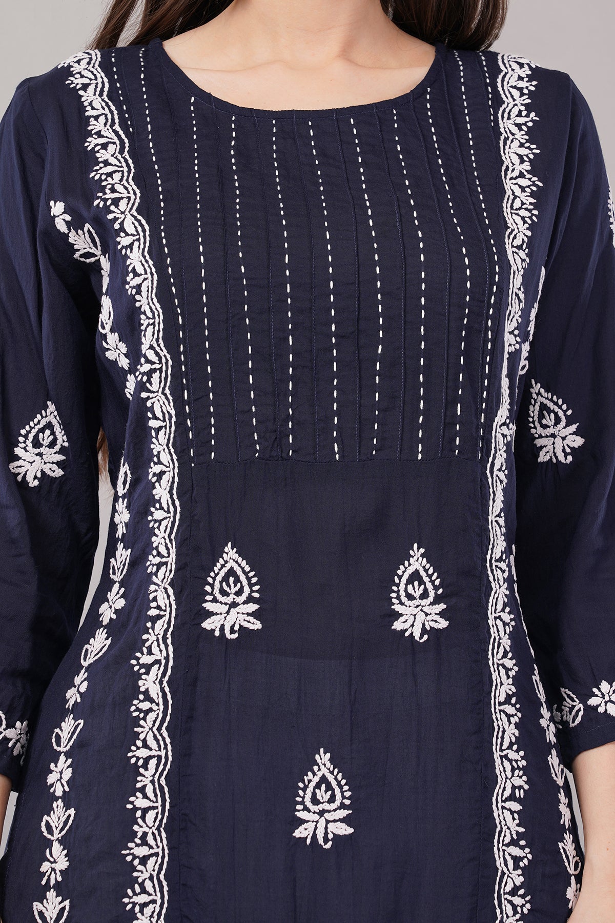 Women's Reyon Straight Fit Tunic Hand Embroidered Lucknowi Chikankari Straight Top | Short Kurti Top for Women & Girls